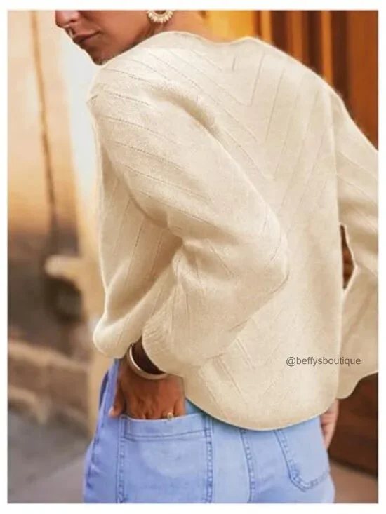 Oversize Hollow Out Cardigan V-Neck Button Down Long Sleeve Sweater - Picture 2 of 5